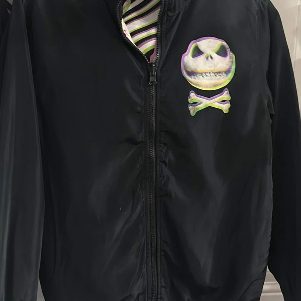 Black Raincoat with Character Patch and Ribbed Cuffs